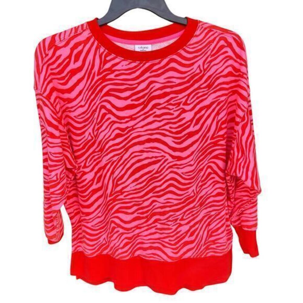 CABANA CROWN & IVY Pink Orange tropical Boxy oversized sweatshirt NWOT Sz S